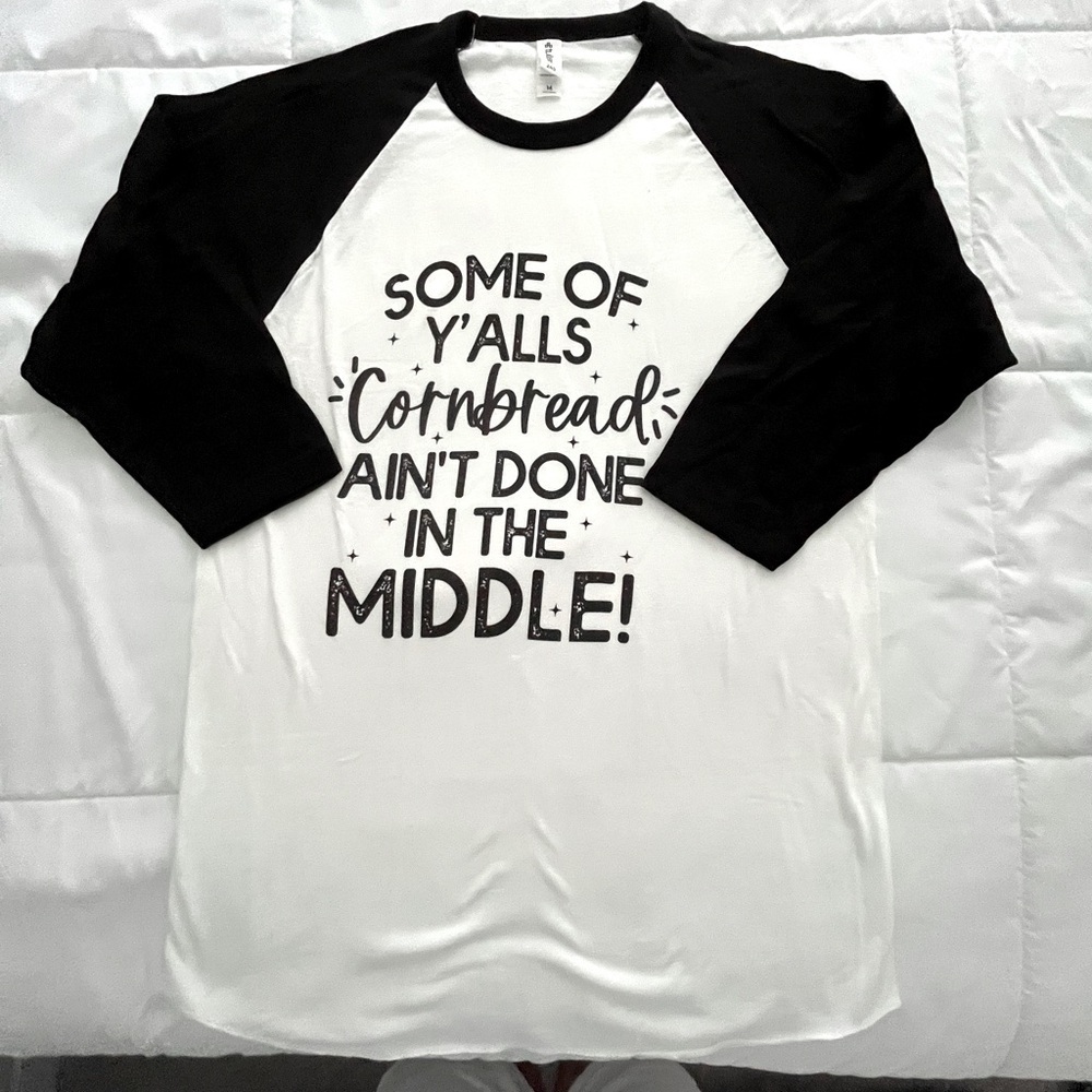 Tultex Black and White Raglan Tee. Size M. Cute Saying. NWOT